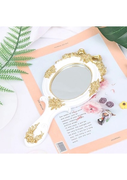 Vintage Oyma El Makyaj Aynası - Pembe (Yurt Dışından)