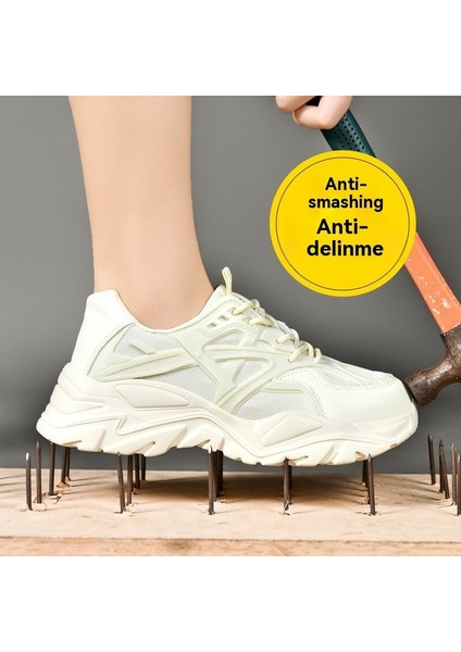 Kadın Hafif Çelik Burunlu Iş Güvenliği Ayakkabısı Darbeye ve Delinmeye Dayanıklı-Bej (Yurt Dışından)