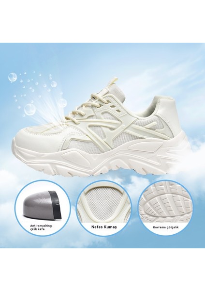Kadın Hafif Çelik Burunlu Iş Güvenliği Ayakkabısı Darbeye ve Delinmeye Dayanıklı-Bej (Yurt Dışından) fırsatları