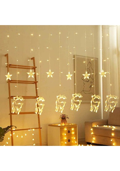 3 Metre Sarı LED Işık 6 Geyik ve 6 Yıldız Işığı Fişli LED Ampül Çam Ağacı Balkon Merdiven Salon Yada Oda Süslemelerinde Kullanıma Uygun 220V Prizden Enerjisini Alır