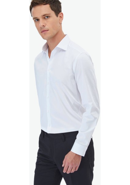 Beyaz Düz Slim Fit Dokuma Klasik %100 Pamuk Gömlek fiyatları