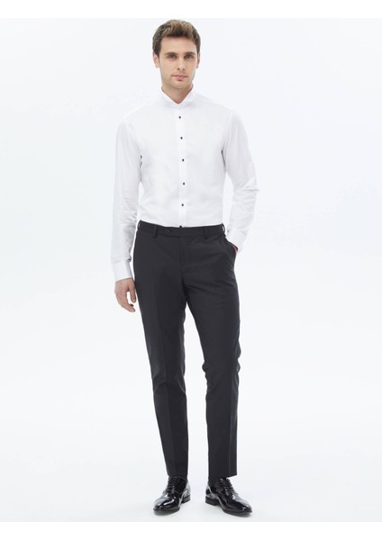 Beyaz Düz Slim Fit Duble Manşet Ata Yaka Smokin Gömlek modelleri