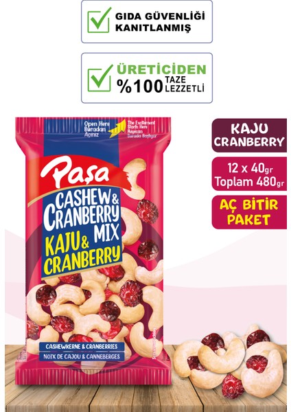 Paşa Kuruyemiş Çiğ Kaju & Turna Yemişi 40 gr x 12 Adet (Toplam 480 Gr)