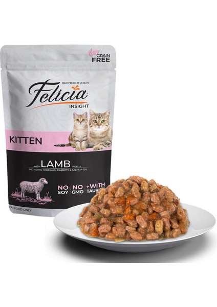 Tahılsız 85 gr Pouch Yavru Kuzu Etli Yaş Kedi Maması 12 Adet