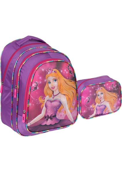 Mor Barbie Desenli Ilkokul Çantası Beslenme Çantalı 1311-2