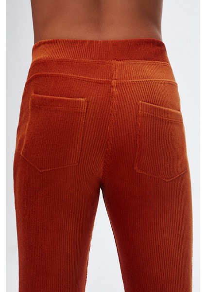 Kiremit Kız Çocuk Sahte Cepli Fitilli Kadife Tayt indirimleri