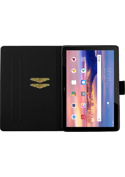 Huawei Mediapad T5 Deri Kılıf Için Beyaz Mavi Çiçek (Yurt Dışından)