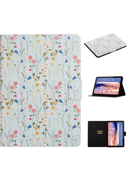 Huawei Mediapad T5 Deri Kılıf Küçük Çiçekli (Yurt Dışından)