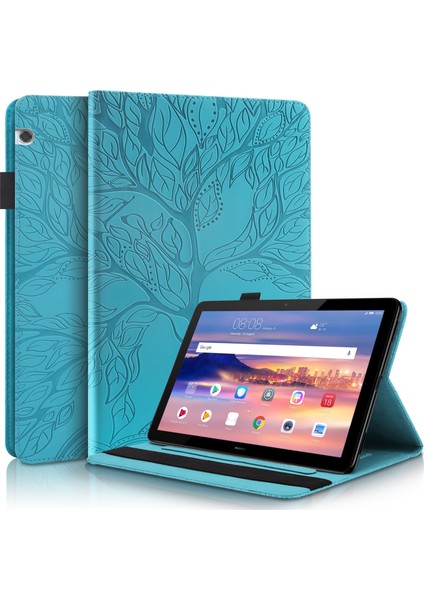 Huawei Mediapad T5 10.1 Inç Göl Mavisi Için Deri Kılıf (Yurt Dışından)
