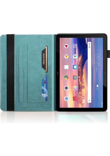 Huawei Mediapad T5 10.1 Inç Göl Mavisi Için Deri Kılıf (Yurt Dışından)