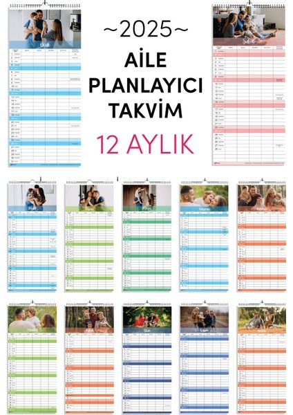 Kişiselleştirilebilir Aile Planlayıcı Takvim - Özelleştirilebilir Fotoğraf Baskılı Planlayıcı Takvim