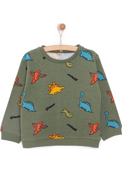 Basic Az Şardonlu Dinozor Desenli Sweatshirt Erkek Bebek modelleri
