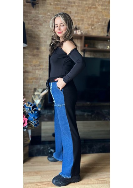 Premium Kalite Yarasa Cep Denim Detaylı Tasarım Geniş Paça Pantolon modelleri