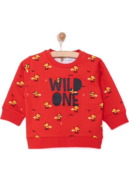 Basic Az Şardonlu Wild One Baskılı Sweatshirt Erkek Bebek