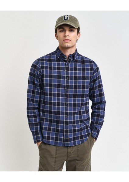 Erkek Lacivert Regular Fit Düğmeli Yaka Logolu Gömlek 3240190.433