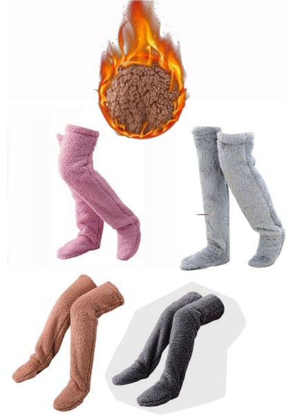 Sock Peluş Uyku Çorabı Welsoft Diz Üstü Oda Çorabı Ayak Isıtıcı Uzun Gonç Çorap indirimleri