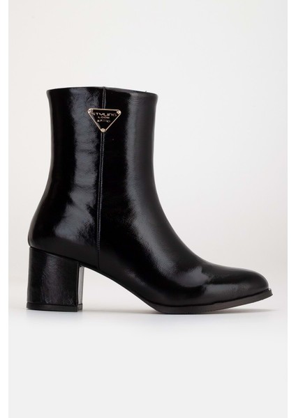 Kadın Aksesuarlı Topuklu Bot - Siyah Rugan modelleri