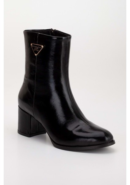 Kadın Aksesuarlı Topuklu Bot - Siyah Rugan fırsatları