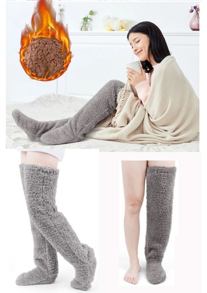 Sock Peluş Uyku Çorabı Welsoft Diz Üstü Oda Çorabı Ayak Isıtıcı Uzun Gonç Çorap
