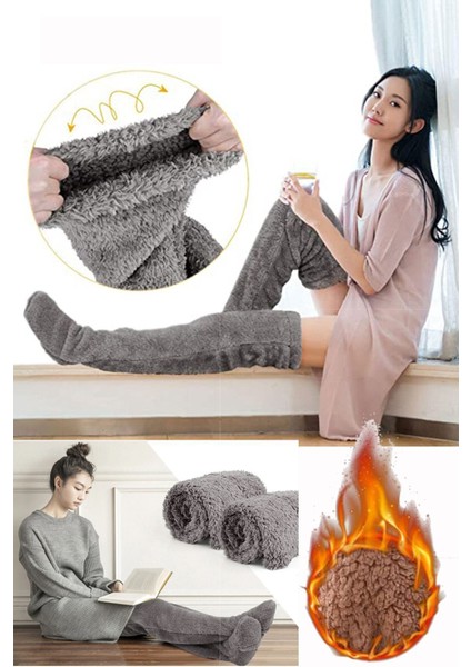 Sock Peluş Uyku Çorabı Welsoft Diz Üstü Oda Çorabı Ayak Isıtıcı Uzun Gonç Çorap fiyatları