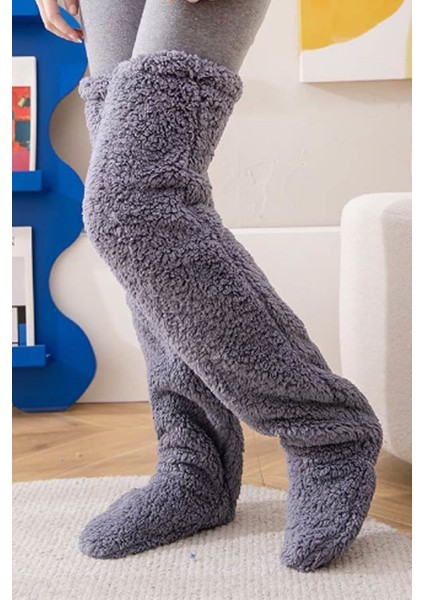 Sock Peluş Uyku Çorabı Welsoft Diz Üstü Oda Çorabı Ayak Isıtıcı Uzun Gonç Çorap fırsatları