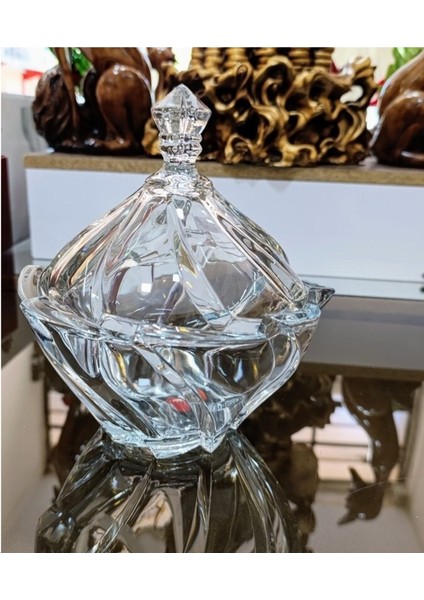 Kristal Kapaklı Şekerlik Kase 18 cm Ağız Çapı
