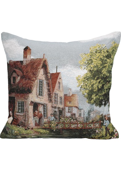 Belıeve Terra Jakarlı Dokuma Goblen Dekoratif Ev Manzaralı Kırlent 45*45