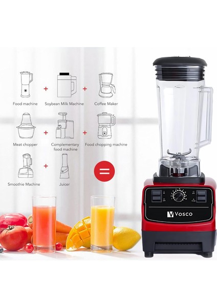 Bar Blender- 2 Lt Buz Kırıcılı Kırmızı (6 Bıçaklı)