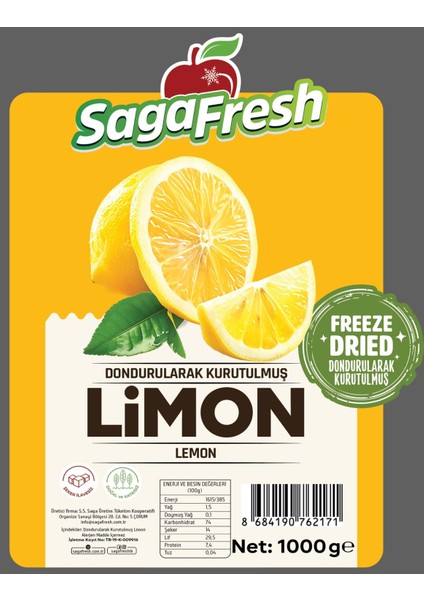 Sagafresh Dondurularak Kurutulmuş Limon Dilimleri 1000 g