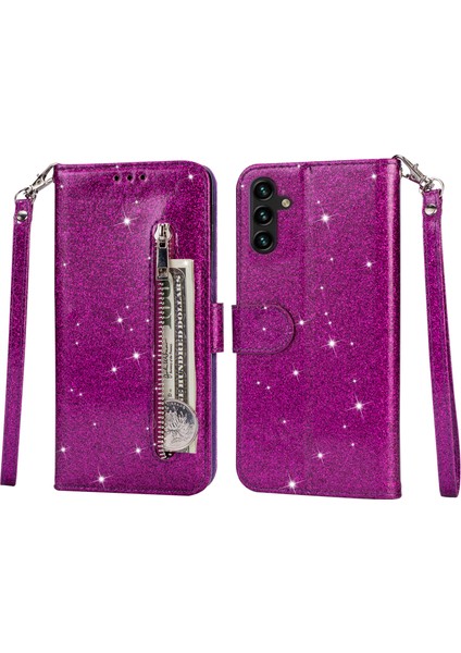 Samsung Galaxy S24 Fe Standı Glitter Telefon Deri Kapak Fermuarlı Cebi (Yurt Dışından)
