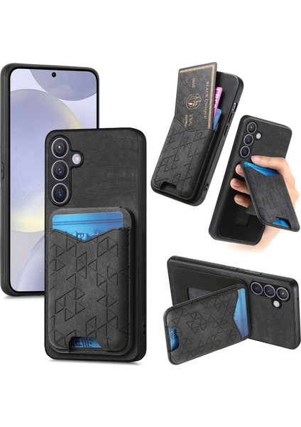 Samsung Galaxy S24 Plus Kart Tutucu Çubuğu Deri Arka Kapak (Yurt Dışından)