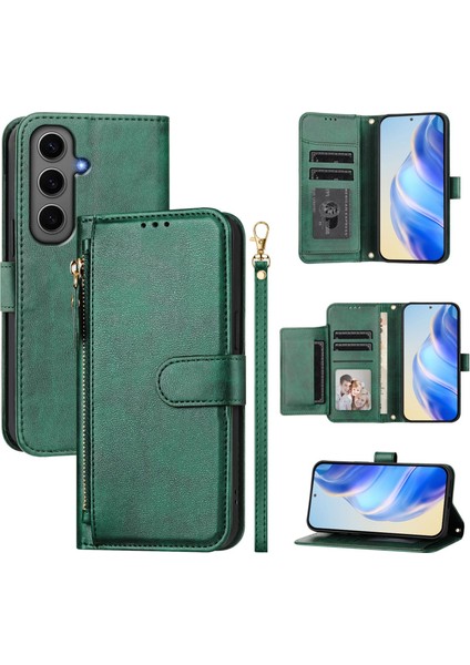 Samsung Galaxy S24 Plus Fermuarlı Cep Çoklu Kart Yuvaları Deri Telefon Kapağı (Yurt Dışından)