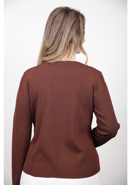Kadın Işli Triko Bluz Kahve 6428