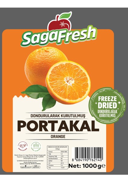 Sagafresh Dondurularak Kurutulmuş Portakal Dilimleri 1000G