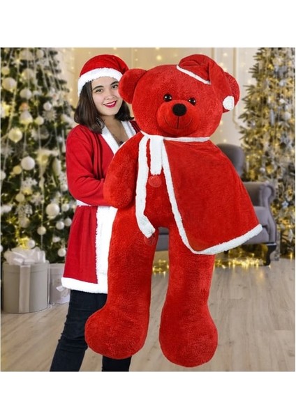 Ayıcı Oyuncak 130 cm Yılbaşı Şapkalı ve Pelerinli Noel Ayıcık