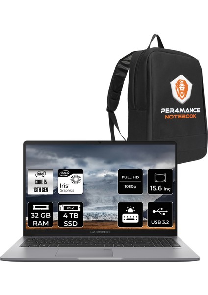 Expertbook P1 Intel Core I5 13500H 32GB 4tb SSD 15.6" Fhd Fdos Taşınabilir Bilgisayar & Per4 Çanta P1503I58512S0DP320