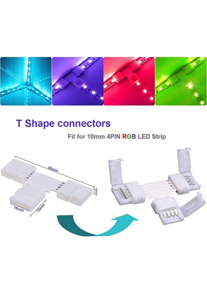 2x LED Şerit Konektör Kiti 5050 10MM 4pin Rgb LED Şerit, 2 Yollu Splitter, Rgb LED Şerit Bağlantısı Için Dıy Aksesuarları (Yurt Dışından)