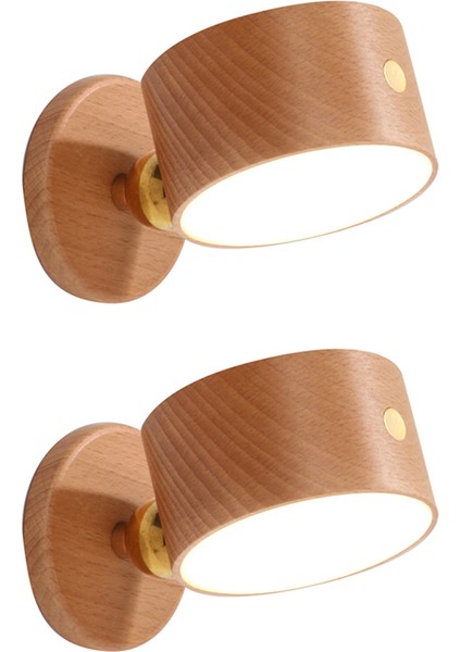 2x Şarj Edilebilir LED Duvar Aplik Duvara Monte Lamba USB Bağlantı Noktası ile 360 Döndür Manyetik Top Akülü Işık Kayın Ahşap (Yurt Dışından)
