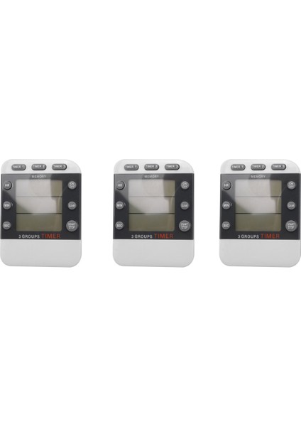 3x Dijital Zamanlayıcı 100 Saat Üçlü Geri Sayım Aşağı/yukarı Saat Zamanlayıcı Pişirme Zamanlayıcısı LCD Ekran Yüksek Sesli Alarm Mıknatıs Braketi (Yurt Dışından)