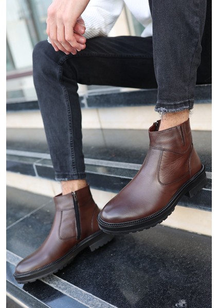 Kahverengi Cilt Garantili Erkek Deri Soğuk Geçirmez Kaymaz Kauçuk Taban Bot Igor-8952 modelleri