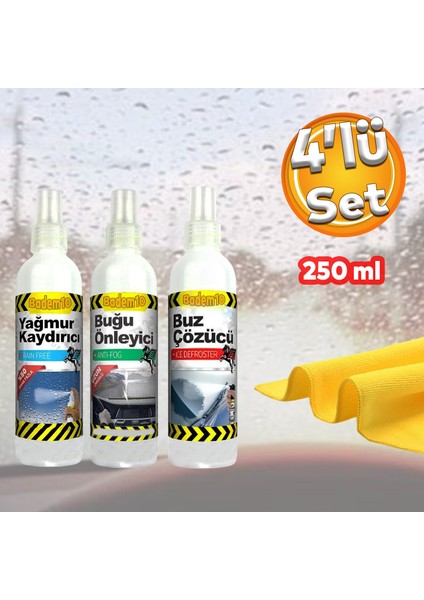 Kış Bakım 4'lü Set Otomobil Araba Araç Kar Cam Ayna Buğu Önleyici Yağmur Kaydırıcı Buz Çözücü Bez
