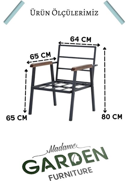 Balkon, Bahçe, Cafe - Metal Kanepe Koltuk Takımı Mobilyası 1 Adet Tekli