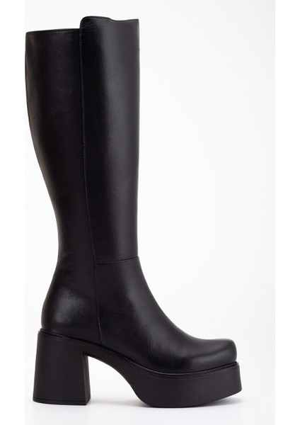 Kadın Deri Kalın Tabanlı Topuklu Çizme - Siyah modelleri