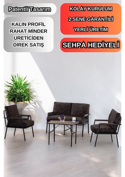 Balkon, Bahçe, Cafe - Metal Kanepe Koltuk Takımı - 2 1 1 Sehpa