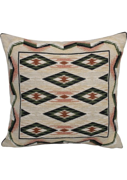 Belıeve Damga Kilim Jakarlı Dokuma Goblen Dekoratif Etnik Şönilli Kırlent 45*45