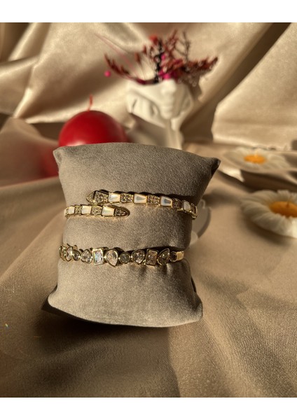 Damla Kalp Taşlı Luxury Gold Çelik Zirkon Bileklik fırsatları