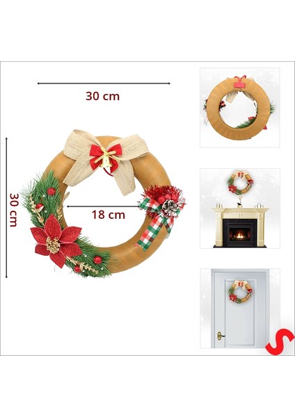Yılbaşı Kapı Süsü, Kumaş Kapı Çelengi - 30 cm