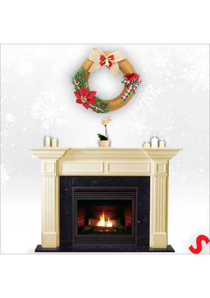 Yılbaşı Kapı Süsü, Kumaş Kapı Çelengi - 30 cm