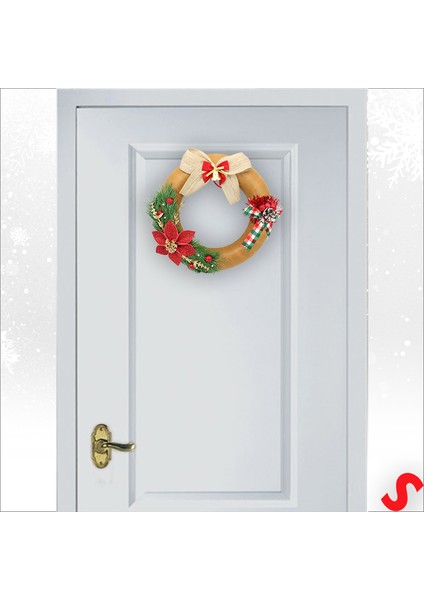 Yılbaşı Kapı Süsü, Kumaş Kapı Çelengi - 30 cm