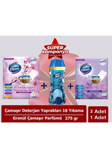 Çamaşır Deterjan Yaprakları - Kiraz Çiçeği Kokusu- 16 Yıkama (Yaprak)+ Lavanta Kokusu - 16+ Çamaşır Parfümü - Ferahlık Hissi - 275G